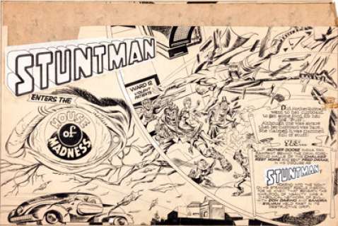 Jack Kirby and Joe Simon Stuntman­ #1 Double-Page Splash Original Art (Harvey, 1946). This jam-packed superheroic - | Heritage