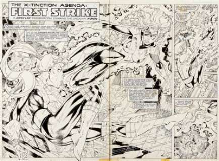 Jim Lee and Art Thibert The Uncanny X-Men #270 Double Page Splash Pages 2-3 Original Art (Marvel, 1990). -