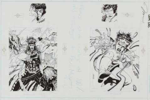 Jim Lee X-Men Trading Cards Series I - Gambit/Jubilee Original Art (Marvel-Impel, 1992). The ragin‘ Cajun -
