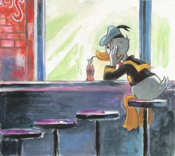 Tony Fernandez | Donald Duck Inspired By Edward Hopper’s Nighthawks (1942) - Original Painting - Tony Fernandez Signed - Acrylic Art - Original Artwork | Catawiki