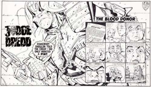 Brendan McCarthy 2000 AD #519 Splash Page Double Spread Original Art (IPC, 1987). Panoramic double-truck -