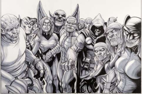 Stefano Caselli Avengers: The Initiative #14 Double Splash Pages 21-22 Original Art (Marvel, 2007). Due to a -