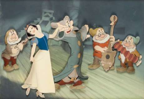 Snow White and the Seven Dwarfs "Silly Song" Production Cel Setup with Master Production Background - | Heritage