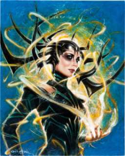 Olivia (Olivia De Berardinis) - Hela (Cate Blanchett) from Thor: Ragnarok Painting Original Art (2017)....