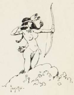 Frank Frazetta American Indian Girl with a Bow Ink Sketch Original Art (circa 1960s-70s).... | Heritage