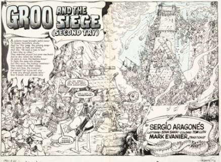 Sergio Aragonés Groo the Wanderer #20 Double Splash Page 2-3 Original Art (Marvel, 1986). MAD-man -