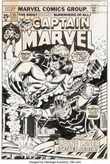 Wilson, Ron - Ron Wilson and Frank Giacoia Captain Marvel #35 Cover Original Art (Marvel, 1974)....