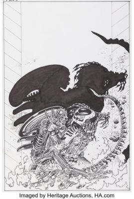 Richard Corben Aliens vs. Predator: War #0 Cover Pencil/Inks Original Art (Dark Horse, 1995).
