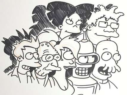 Bill Morrison - 36 X 28 Cm. | Futurama - Bill Morrison - Full Futurama Cast - Exemplaire unique - (2008) | Catawiki