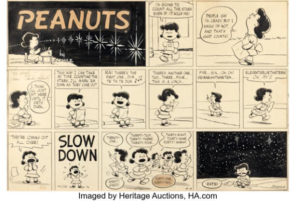 Charles Schulz Peanuts Sunday Comic Strip Original Art dated 4-4-54 (United Feature Syndicate, 1954). | Heritage
