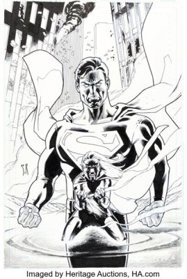 Stéphane Roux Birds of Prey #113 Superman and Misfit Cover Original Art (DC, 2009).