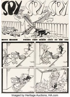 Antonio Prohias MAD #92 "Spy vs. Spy vs. Spy" Complete 1-Page Story Original Art (EC, 1965).