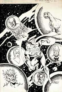 Dick Giordano Howard Bender - The Best of Dc #42 Back Cover Original Art (Superman Battles 6 Aliens in Outer Space!) 1983