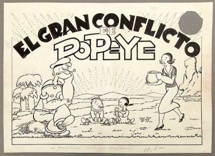 Studio Segar - 1 Original colour drawing - Popeye - Portada El gran conflicto de Popeye - 1943 | Catawiki