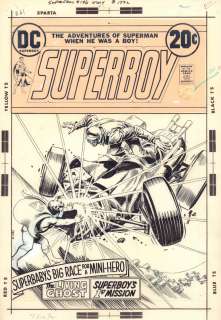 Nick Cardy - Superboy #196 Cover - Superbaby Stops a Racecar - 1973