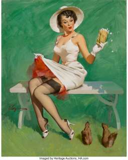 Gil Elvgren (American, 1914-1980). Squirrely Situation, calendar illustration, 1969. Oil on canvas. 30 x 24 inches (...