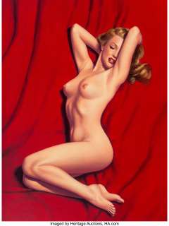 Greg Hildebrandt (American, b. 1939). Marilyn Monroe- Red Velvet. Acrylic on canvas laid on board. 35-1/2 x 26-1/2 inche...