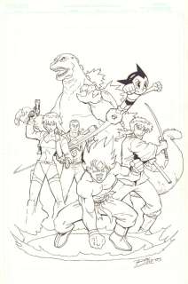 Ron Lim - Godzilla, Astro Boy, Goku From Dragon Ball Z, & Motoko Kusanagi & Batou From Ghost in the Shell - 2005 Signed
