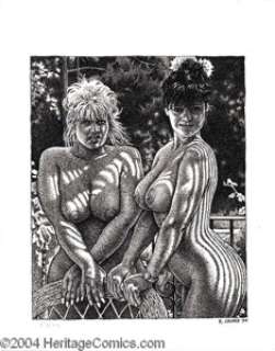 Robert Crumb - Two Nude Girls Illustration Original Art (1994). Robert Crumb displays his dazzling virtuosity - | Heritage