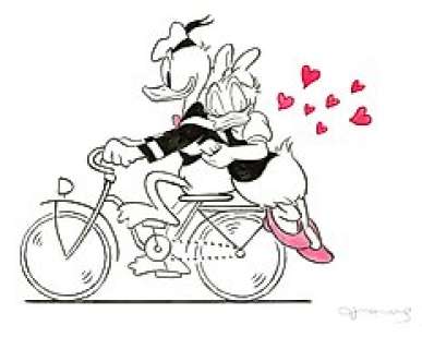 Tony Fernandez - Donald and Daisy Duck - Romantic Ride - Original Painting - 50 x 32 cm | Catawiki