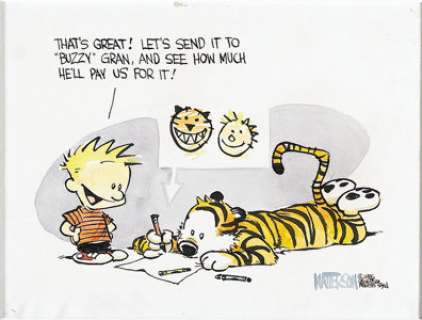 Bill Watterson - Calvin and Hobbes "Buzzy Gran" Color Illustration Original Art (1986). Few pieces of - | Heritage