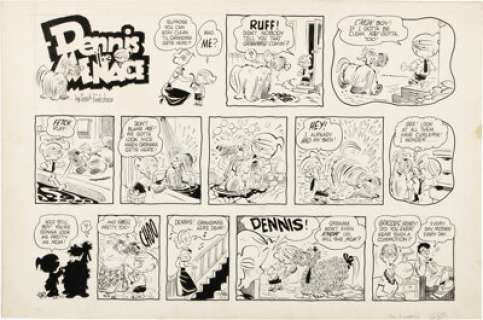Hank Ketcham - Dennis the Menace Sunday Comic Strip Original Art, dated 10-4-53 (Post-Hall Syndicate, 1953). -