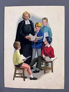 Marlier, Marcel - Dessin original couleur - La Leçon - (années 1950) | Catawiki