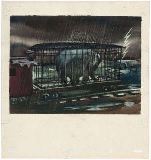 DUMBO’S MOTHER IN RAILROAD CAR CAGE ORIGINAL COLOR STORYBOARD ART. | Hake’s