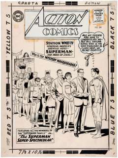 CURT SWAN "ACTION COMICS" #309 COMIC BOOK COVER ORIGINAL ART FEATURING SUPERMAN FAMILY & JFK.