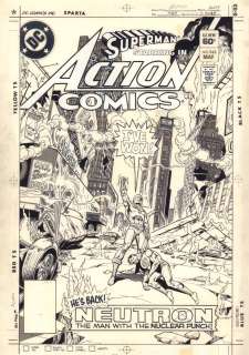 Mike Decarlo, Ross Andru - Action Comics #543 Cover - Neutron Beats Superman in Times Square, Nyc - 1983