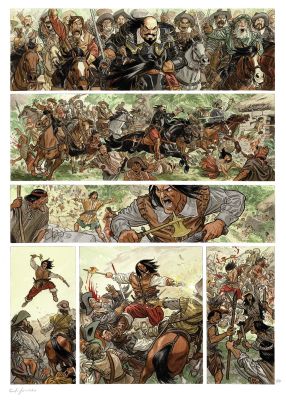 Guarnido | Lot 395 - Les Indes Fourbes, planche originale à l’encre de chine et à l’aquarelle pour cet album paru en 2019 chez Delcourt. On joint le crayonné original sur calque. | Septimus