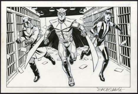 Gibbons, Dave - WATCHMEN - RORSCHACH, NITE OWL, & SILK SPECTRE Illustration | ComicConnect