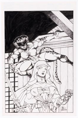 Lot 52 - BEN DUNN WARRIOR NUN AREALA: RITUALS #2 COMIC BOOK SPLASH PAGE ORIGINAL ART. | Hake’s