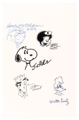 Lot 60 - CHARLES SCHULZ, DAN PARENT, WALTER LANTZ, JERRY SCOTT & HANK KETCHAM ORIGINAL ART JAM FEATURING SNOOPY. | Hake’s