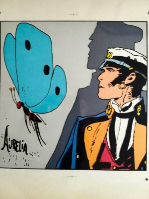 Pratt Hugo - 1 Black ink celluloïd film and his original coloring page - Corto Maltese - Aurélia | Catawiki