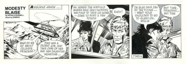 Romero, Enric Badia - 1 Original page - Modesty Blaise - strip #7749A - The Girl in the Iron Mask - Last strip from the ending of the story - 1991 | Catawiki