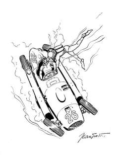 Alberto Ascari Encre de Chine Représentant Le Pilote Italien Alberto Ascari Et Sa Lancia D50 Sombrant Dans Les Eaux Du Port de Mon... |  | Artcurial