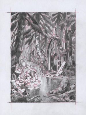 Stan Manoukian | Crayonné préparatoire de "Je m’imaginais qu’ils ressentiraient du dégoût" Illustration originale, Chapitre XII - Frankenstein | Daniel Maghen