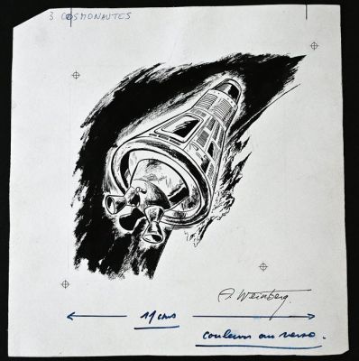 Weinberg, Albert - 1 Dessin original + mise en couleur - Dan Cooper - 3 cosmonautes - Page de titre - 1966 | Catawiki