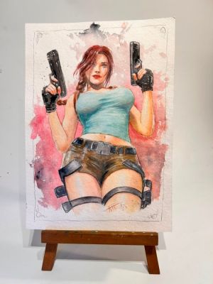 Fang, Daniel (Arte Zeta Studio) - 1 Original colour drawing - Tomb Rider - Guns of raider - Lara - 2026 | Catawiki