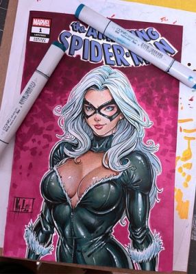 Black Cat Original Art Sketch Cover Variant Comic Book Marvel Spiderman Sexy