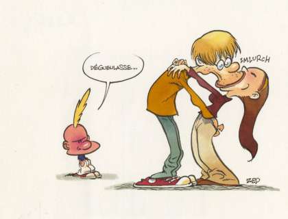 Lot 604 - Titeuf - Dégueulasse... Encres de couleur sur papier. 8 x 14 cm