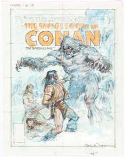 Earl Norem Savage Sword of Conan #78 Cover Preliminary Artwork Original Art (Marvel, 1982). Conan faces a Yeti - | Heritage