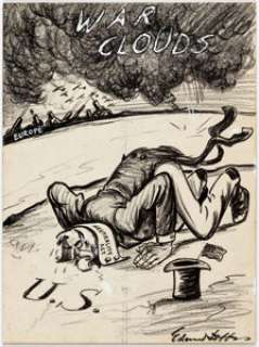 Edmund Duffy War Clouds Editorial Cartoon Original Art (Baltimore Sun Publ., 1938). A famous -- and famously - | Heritage
