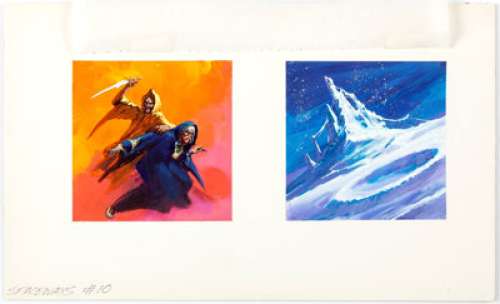 Ken Barr Spaceways #10: The Yoke of Shen Paperback Cover Elements Original Art (Berkley Books, 1983). These two small -