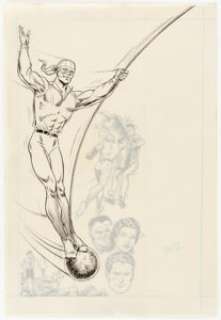 Murphy Anderson Who‘s Who: The Definitive Directory of the DC Universe #8 "Firebrand" Pin-Up Illustration Original... (Total: 2 Items)