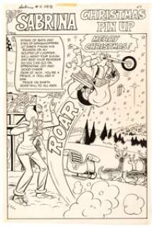 Dan DeCarlo - Sabrina Christmas Pin-Up Original Art (Archie, c. 1970s). Sabrina casts a spell to help Santa finish - | Heritage