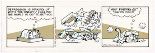 Jim Davis Garfield Daily Comic Strip Original Art dated 9-30-87 (United Feature Syndicate, 1987). Garfield thinks - | Heritage