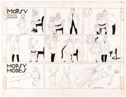 Gladys Parker Mopsy Sunday Comic Strip with Mopsy Modes Topper Original Art, dated 12-22-63 (Bell-McClure Syndicat...