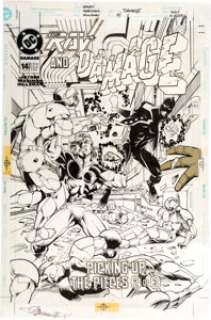 Bill Marimon and Don Hillsman Damage #14 Cover Original Art (DC, 1995). Damage is accompanied by the Ray in taking -